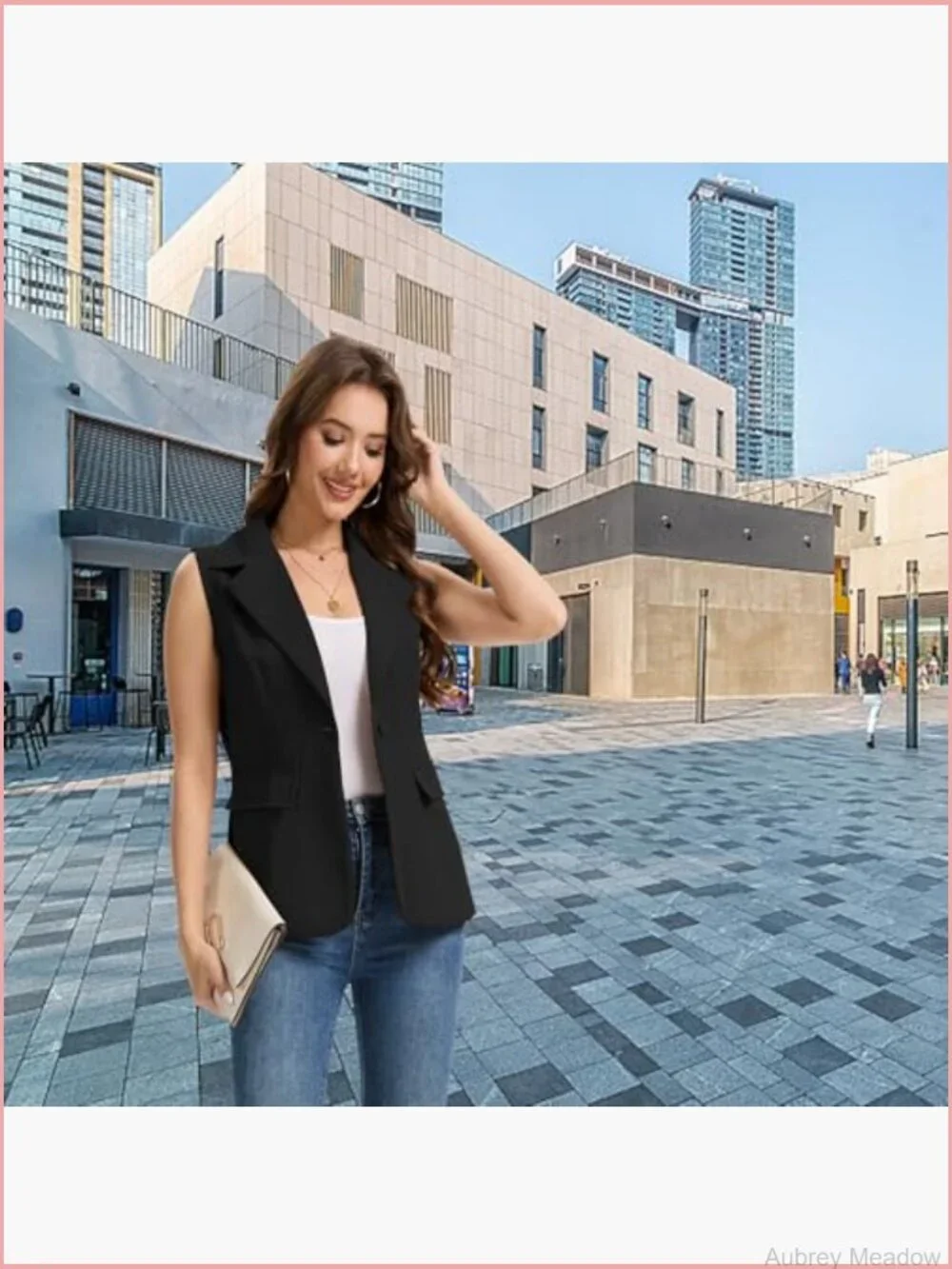 Sleeveless Blazer Vest Lightweight Lined Single Button Work Office Jacket